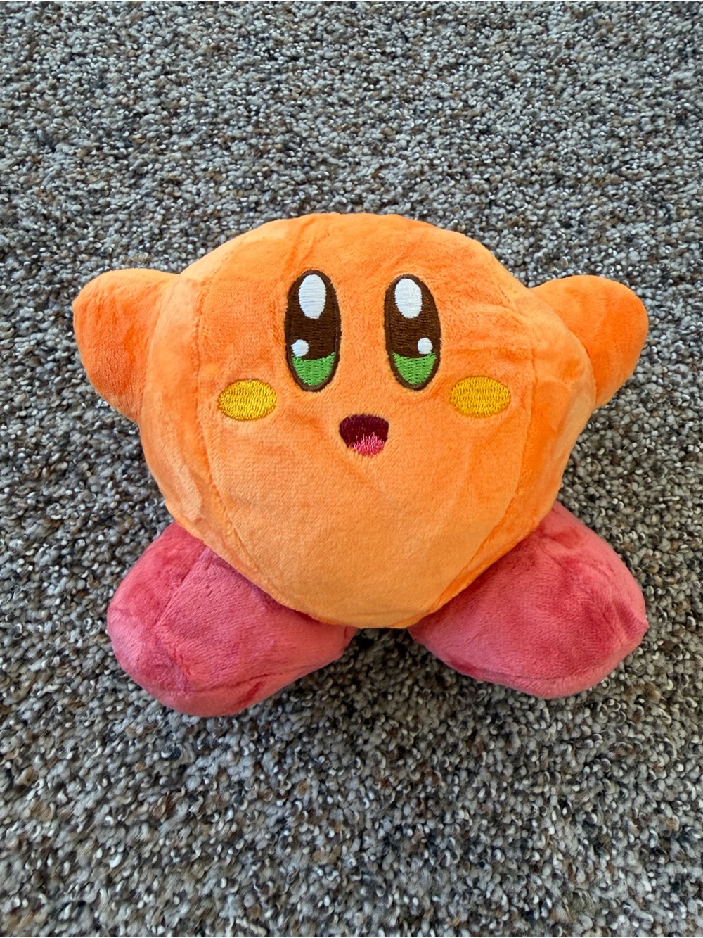 Orange Kirby Style Plush Green Eyes Kawaii Character Soft Toy New